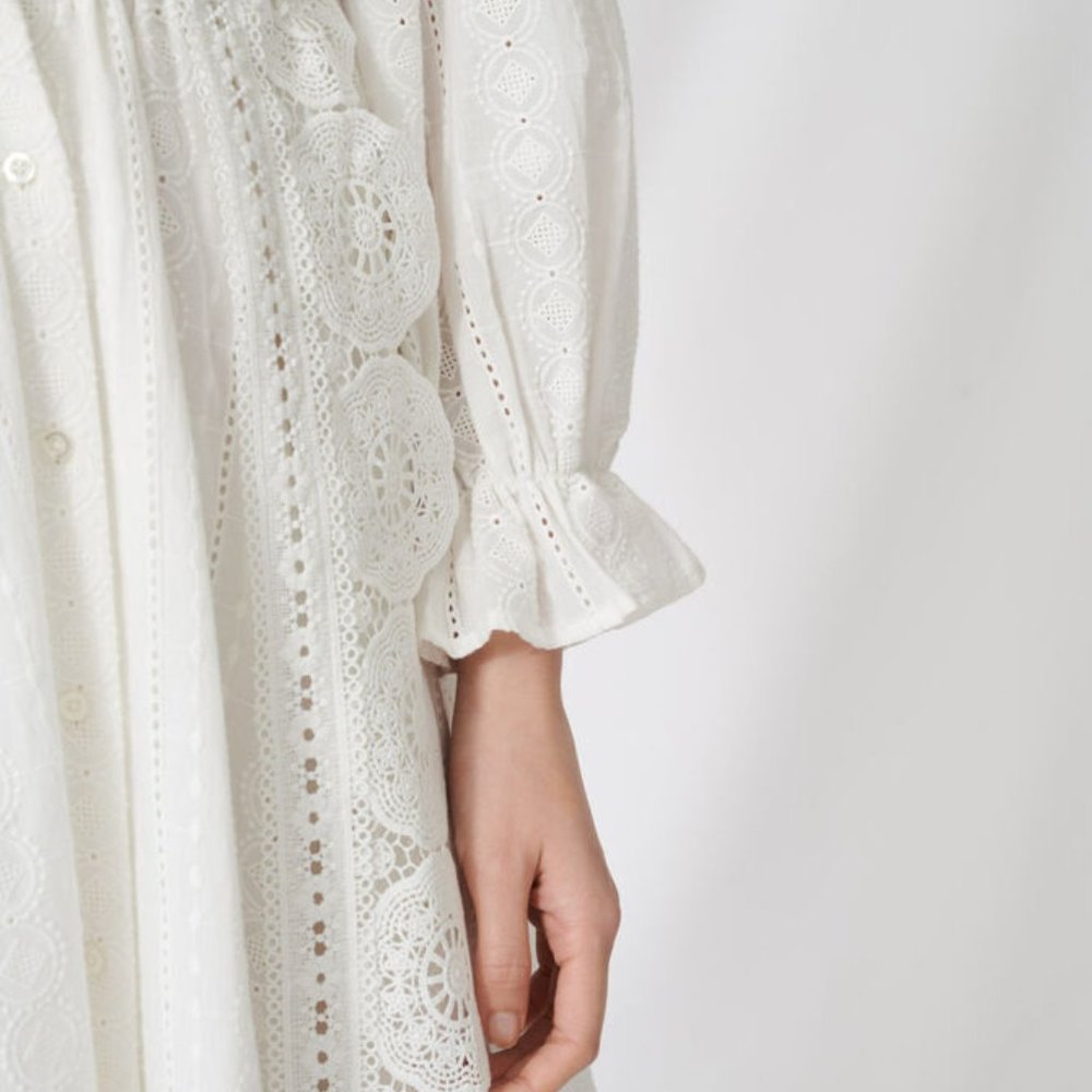 $400 Maje Cotton Midi Dress with Broderie Anglaise White Size 36/ US 4 - Picture 4 of 13